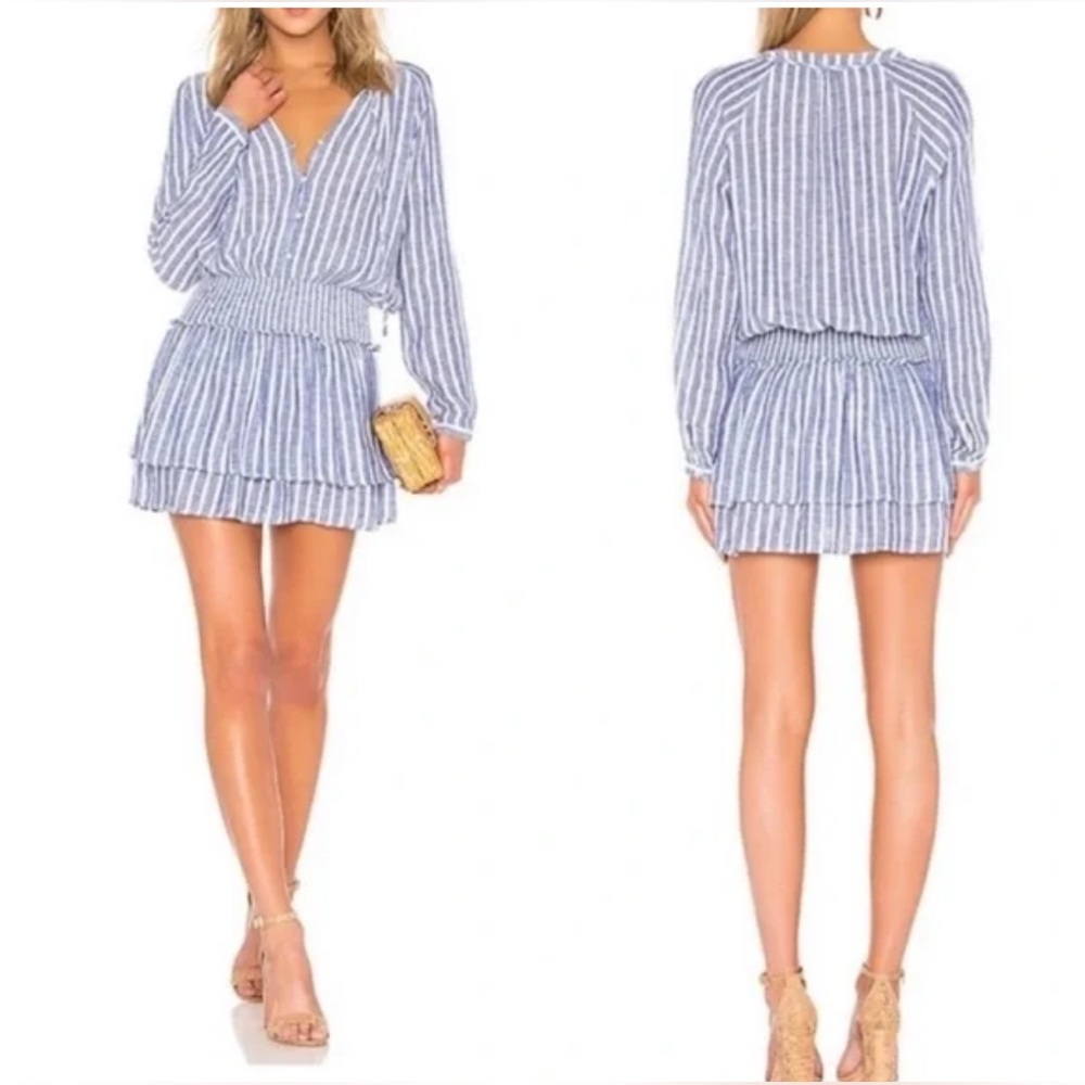 Rails Jasmine Linen Mini Dress Womens XSmall Rhone Stripe Chambray Long Sleeve